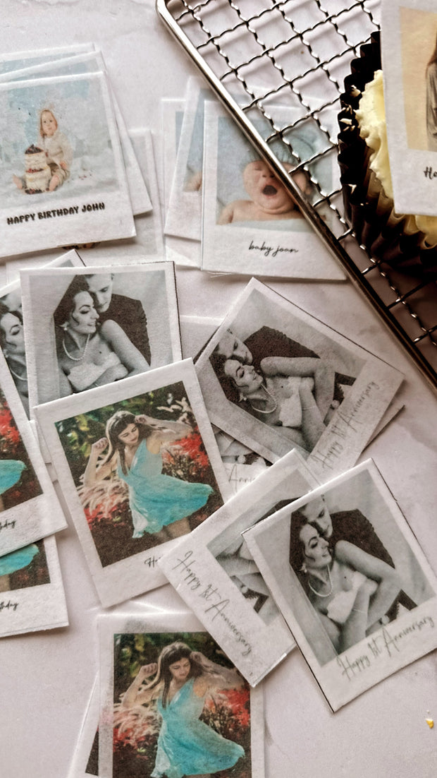 15 Edible polaroid pre-cut toppers | Wafer Card | Icing sheet.